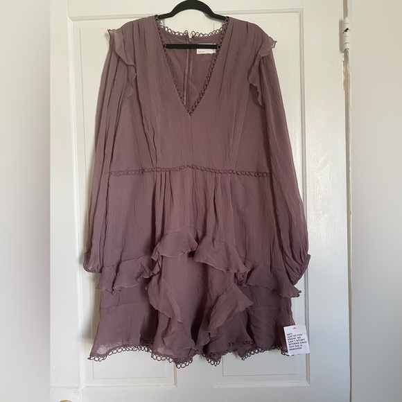 ASOS DESIGN Curve mini dress w/ long sleeve and circle trim in mauve US 18/UK 22 - Picture 5 of 9